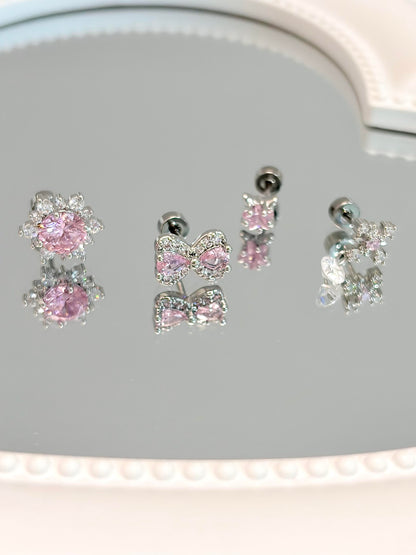 Pink Crystal Coquette Earring Stack
