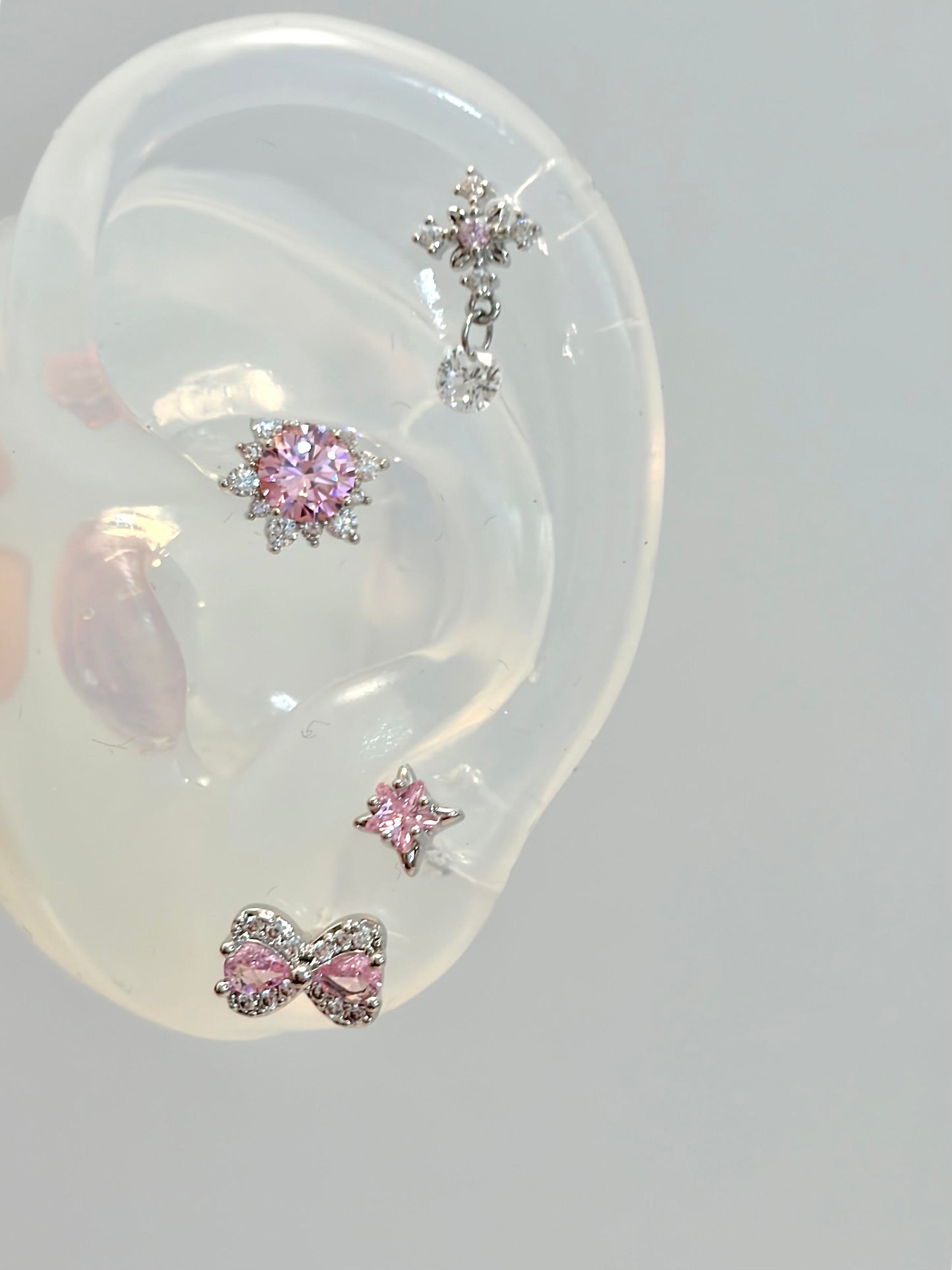 Pink Crystal Coquette Earring Stack