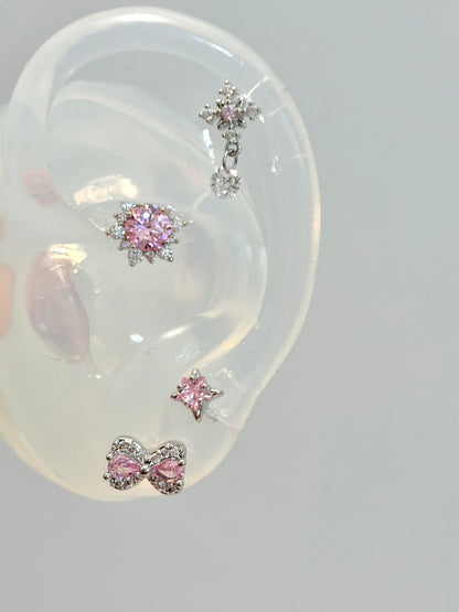 Pink Crystal Coquette Earring Stack
