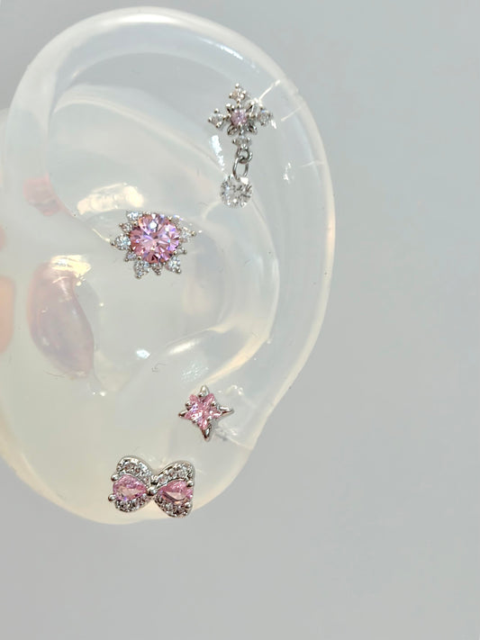Pink Crystal Coquette Earring Stack