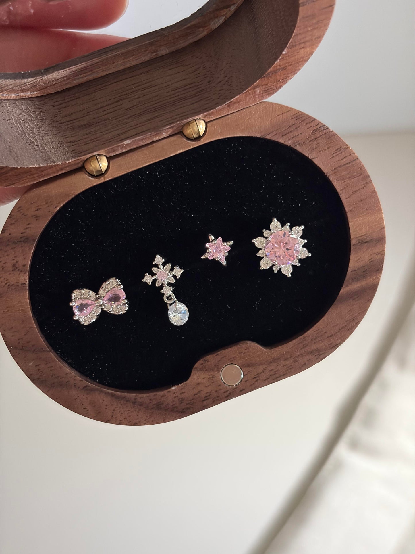Pink Crystal Coquette Earring Stack