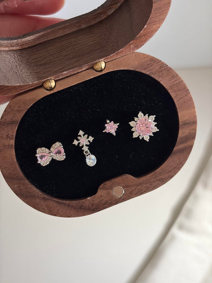 Pink Crystal Coquette Earring Stack