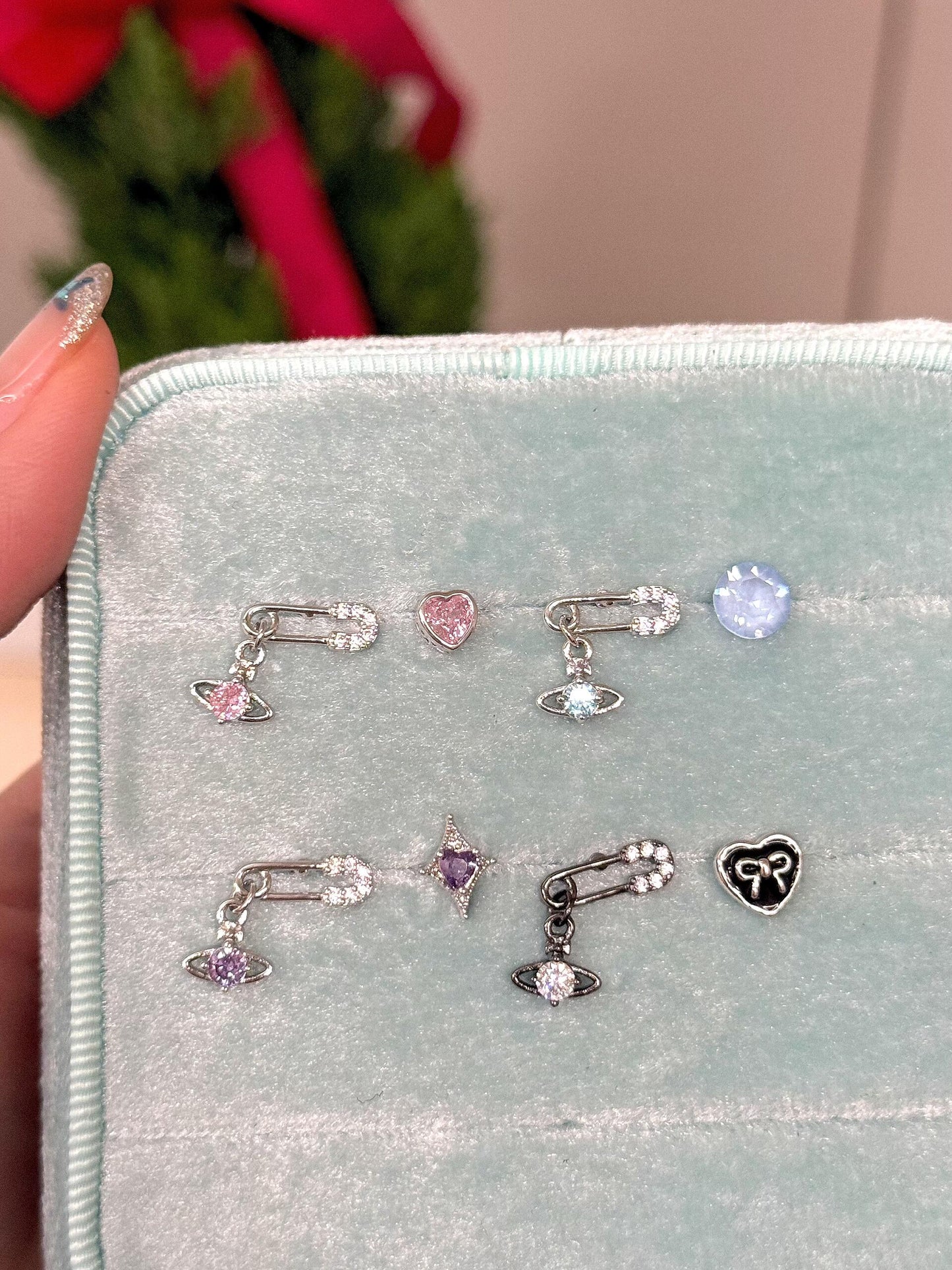 Crystal Safety Pin Saturn Helix Earring