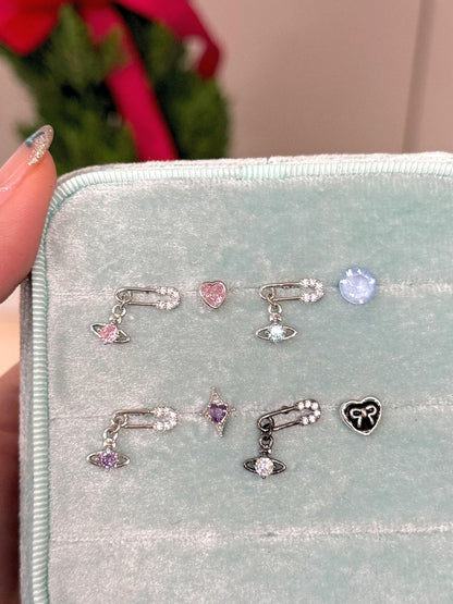 Crystal Safety Pin Saturn Helix Earring