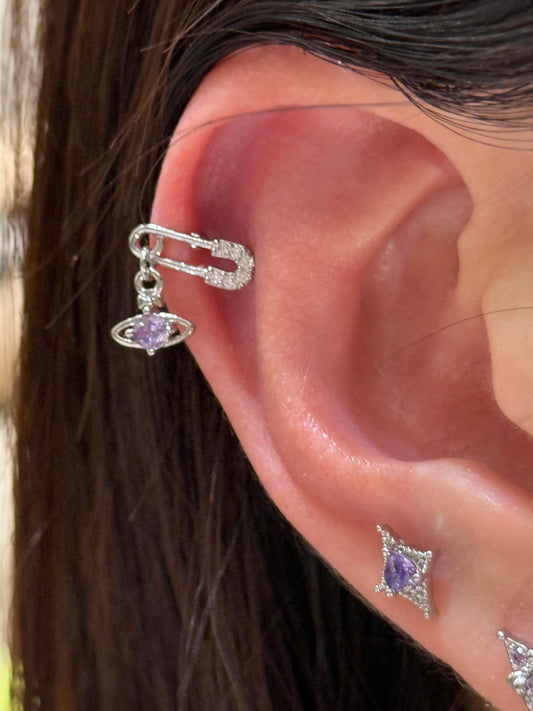 Crystal Safety Pin Saturn Helix Earring