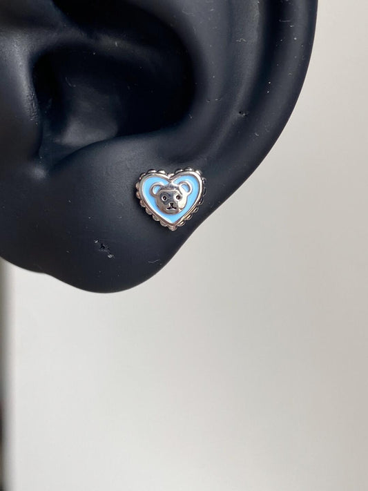 Blue Teddy Bear Heart Helix Earring