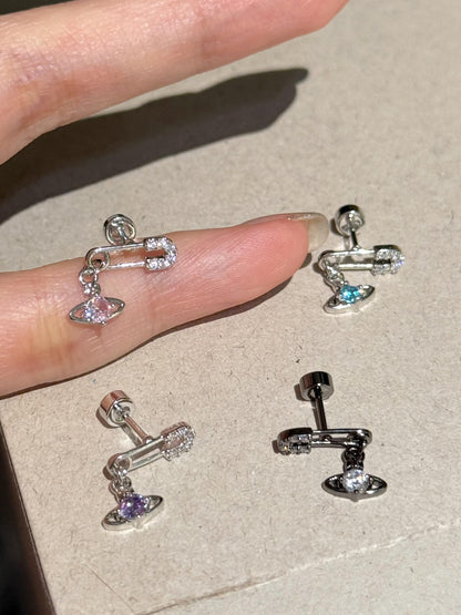 Crystal Safety Pin Saturn Helix Earring