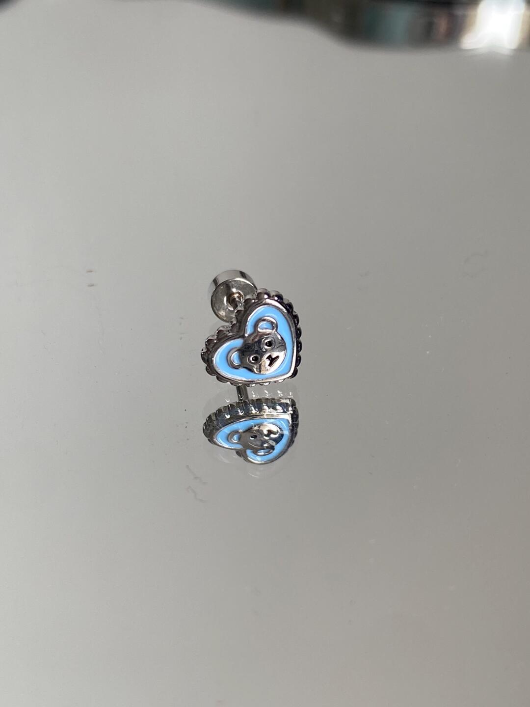 Blue Teddy Bear Heart Helix Earring