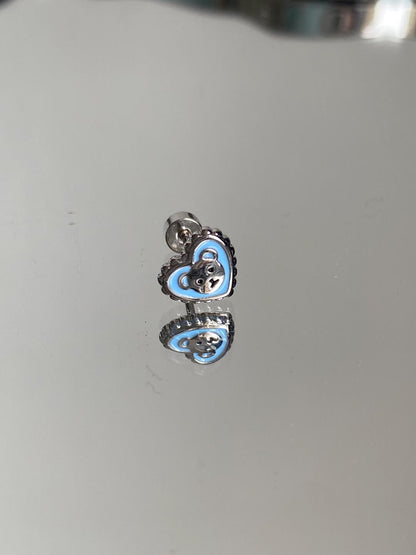 Blue Teddy Bear Heart Helix Earring