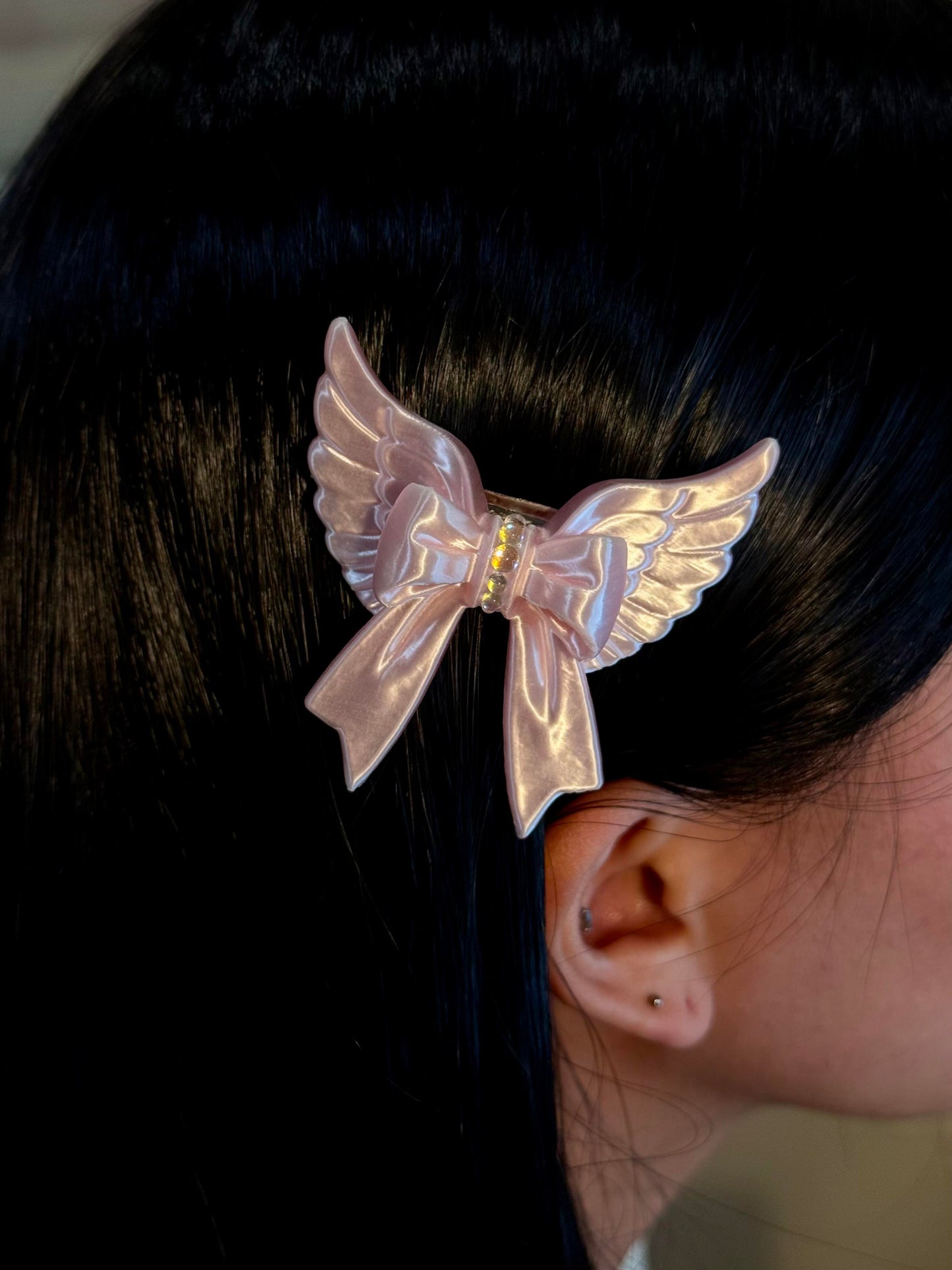 Pink Angel Wing Bow Hair Clip