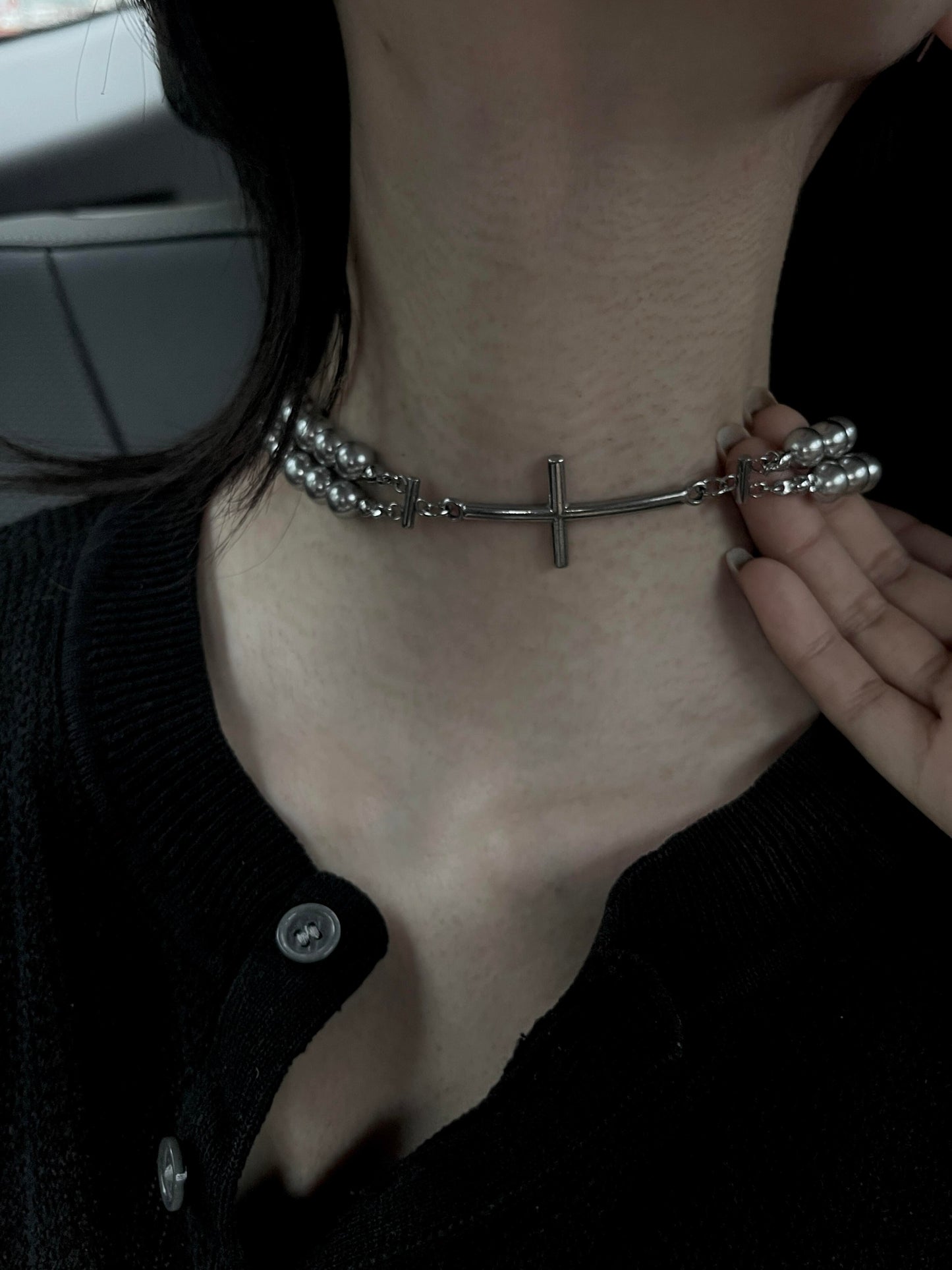 Beaded Cross Layered Choker