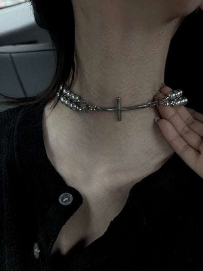 Beaded Cross Layered Choker