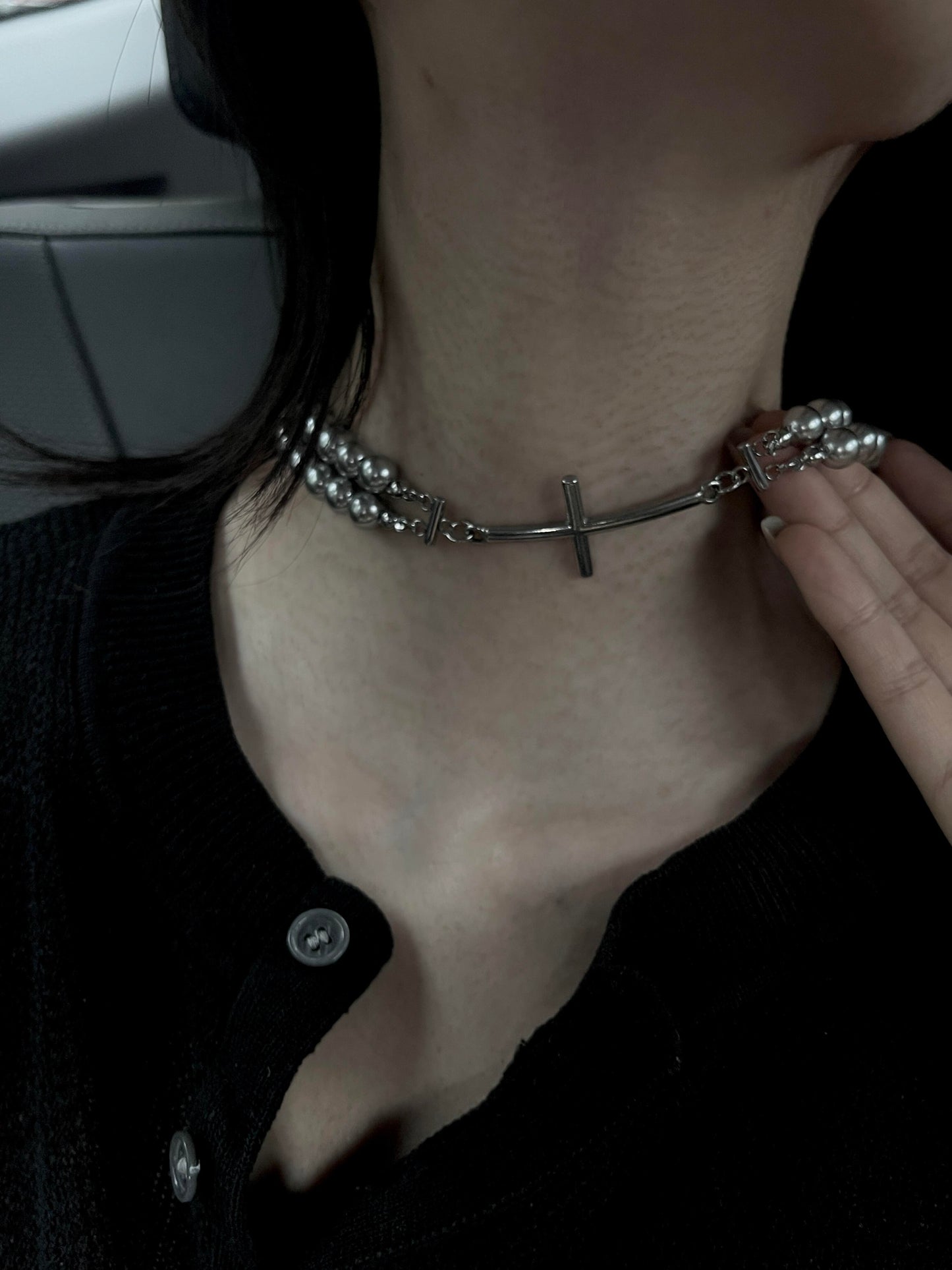 Beaded Cross Layered Choker