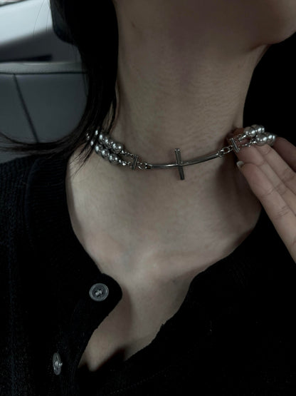 Beaded Cross Layered Choker