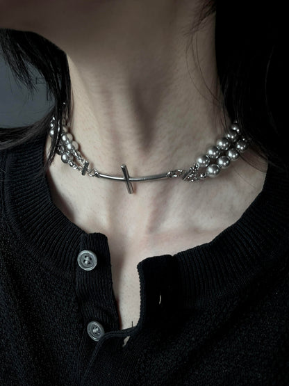 Beaded Cross Layered Choker