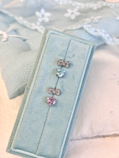 Pink Heart Bow Kitty Helix Earrings
