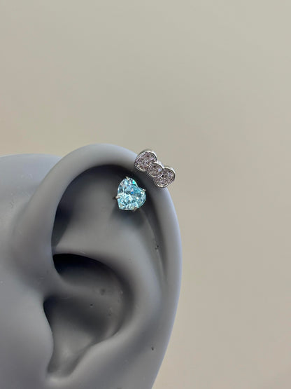 Pink Heart Bow Kitty Helix Earrings