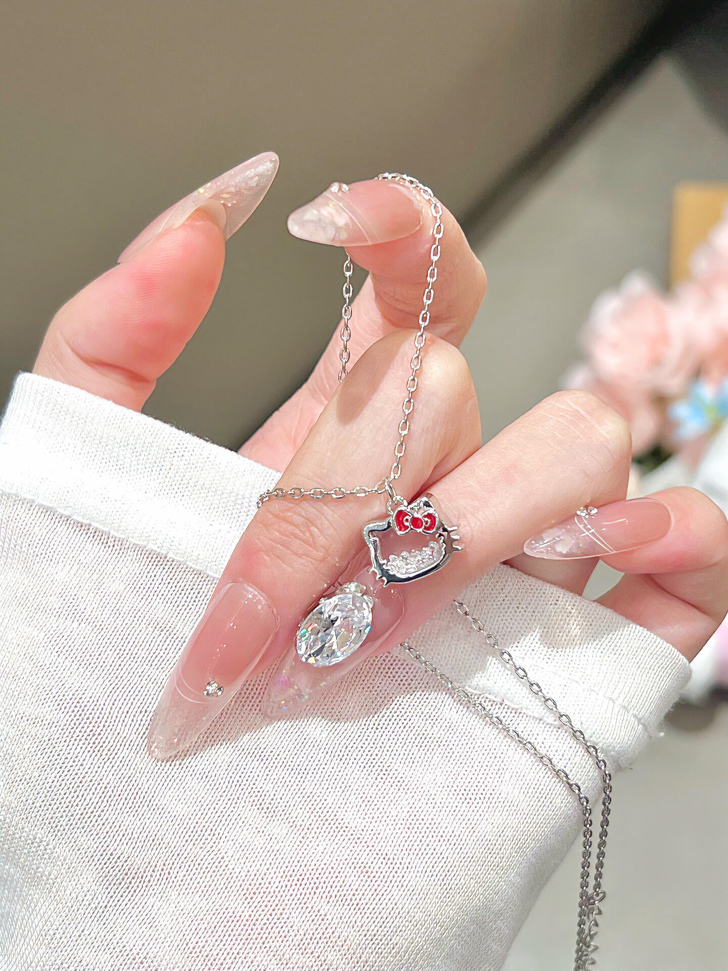 Crystal Kitty Bow Necklace