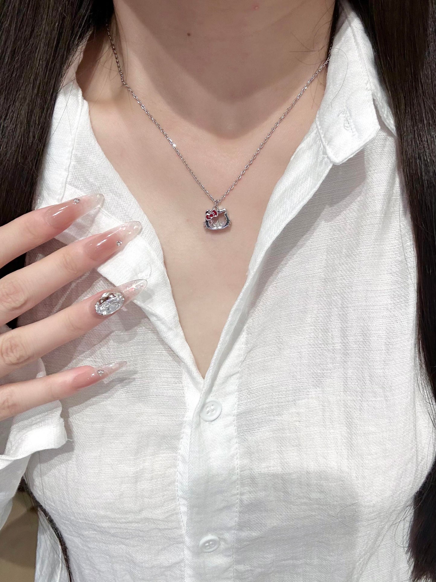 Crystal Kitty Bow Necklace