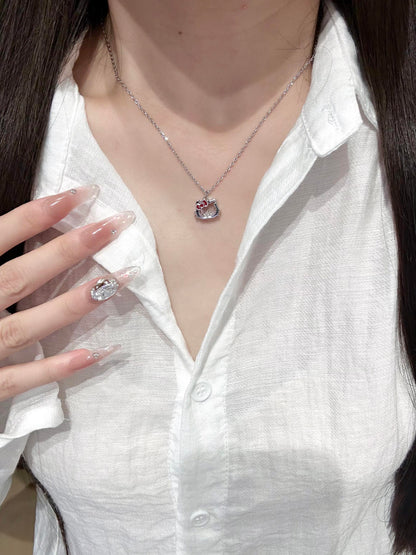 Crystal Kitty Bow Necklace