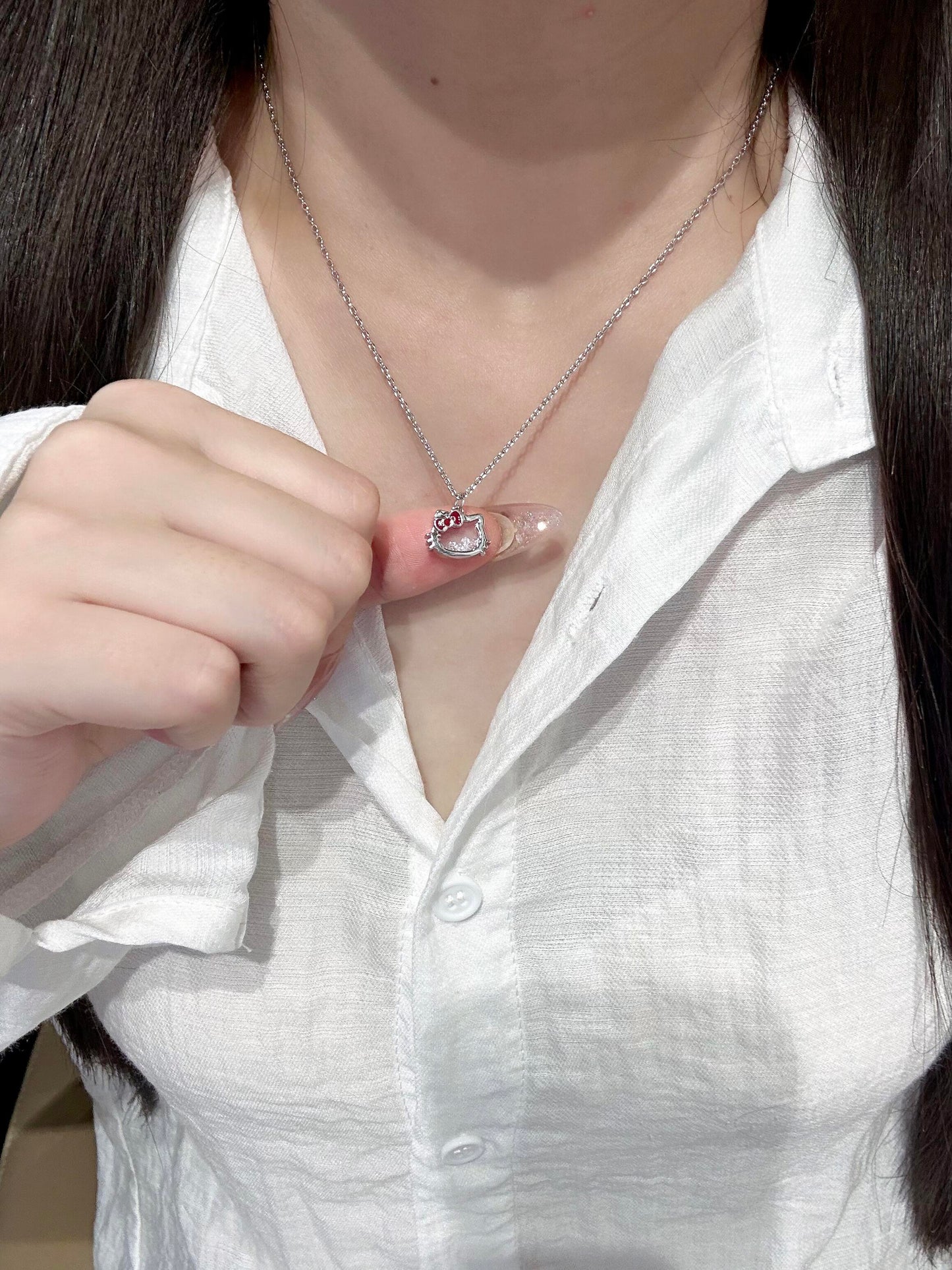 Crystal Kitty Bow Necklace