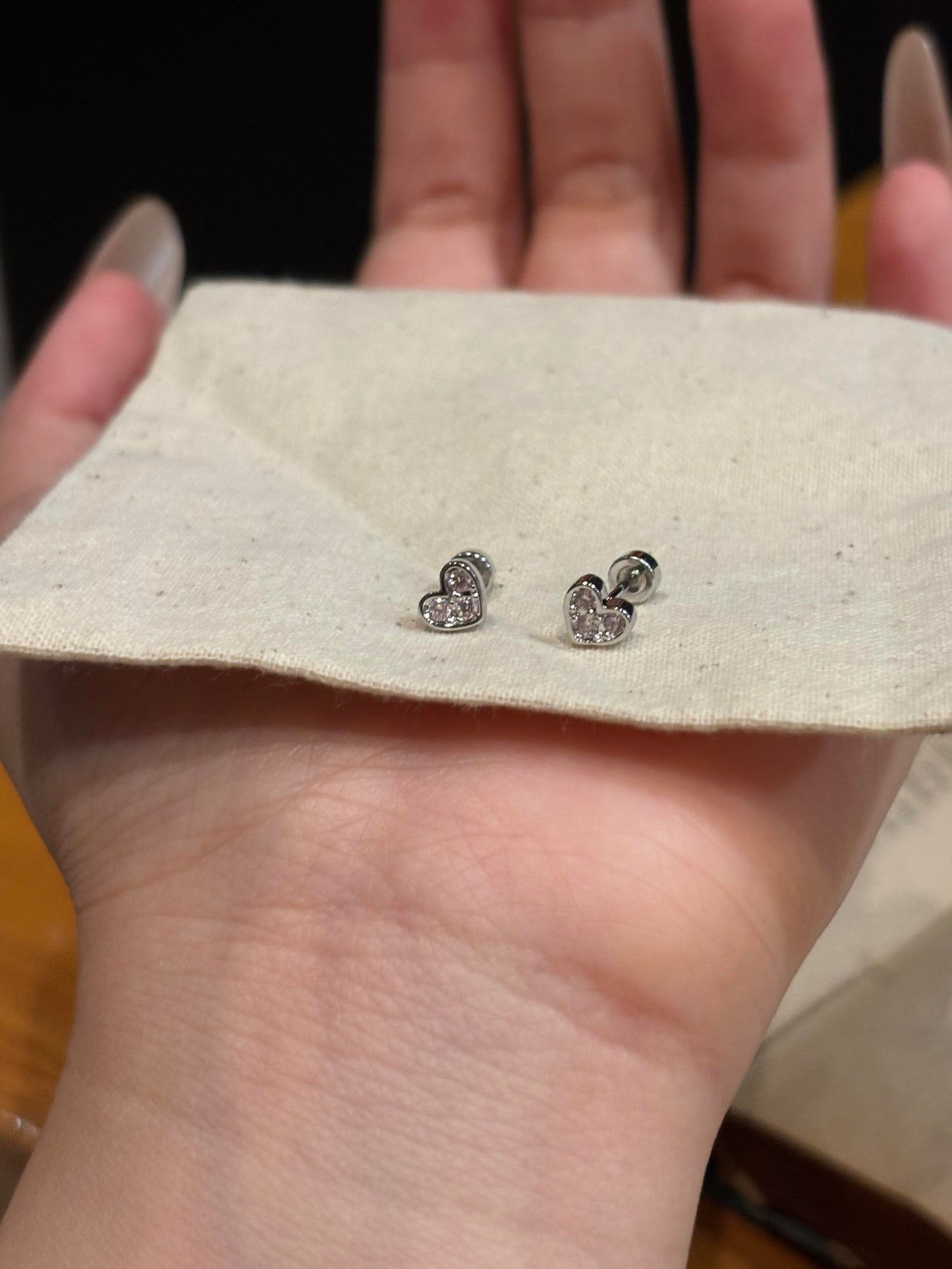 Silver Mini Crystal Heart Earrings