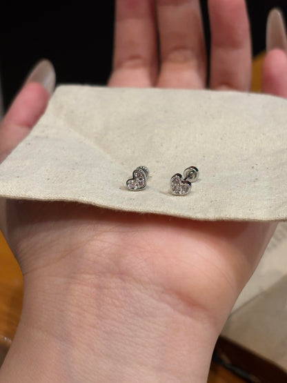Silver Mini Crystal Heart Earrings