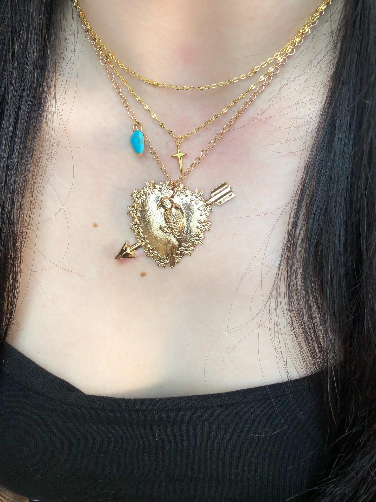 Gold Heart Struck Parrot Necklace