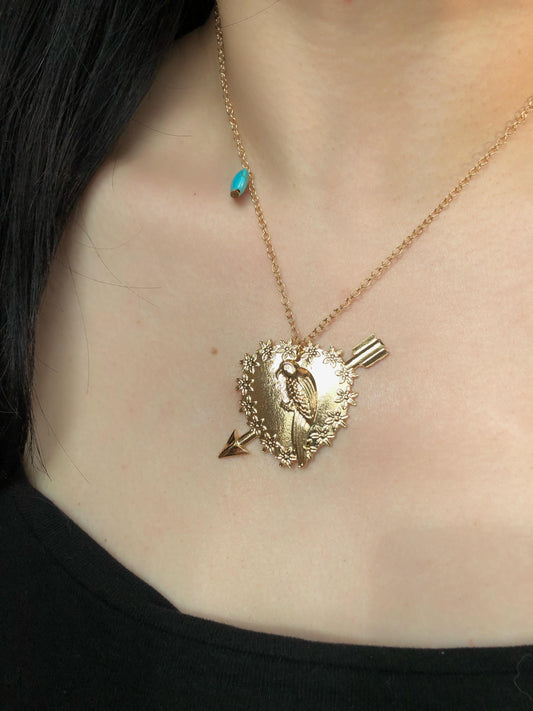 Gold Heart Struck Parrot Necklace