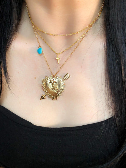 Gold Heart Struck Parrot Necklace