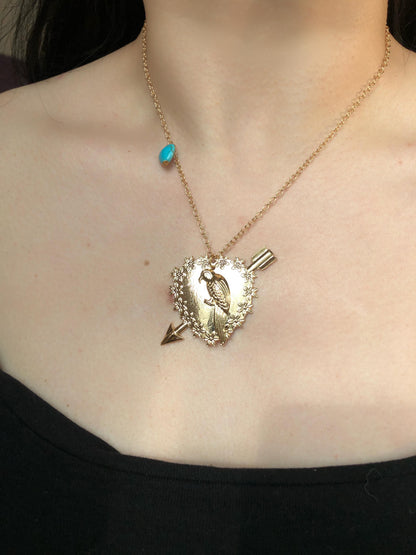 Gold Heart Struck Parrot Necklace