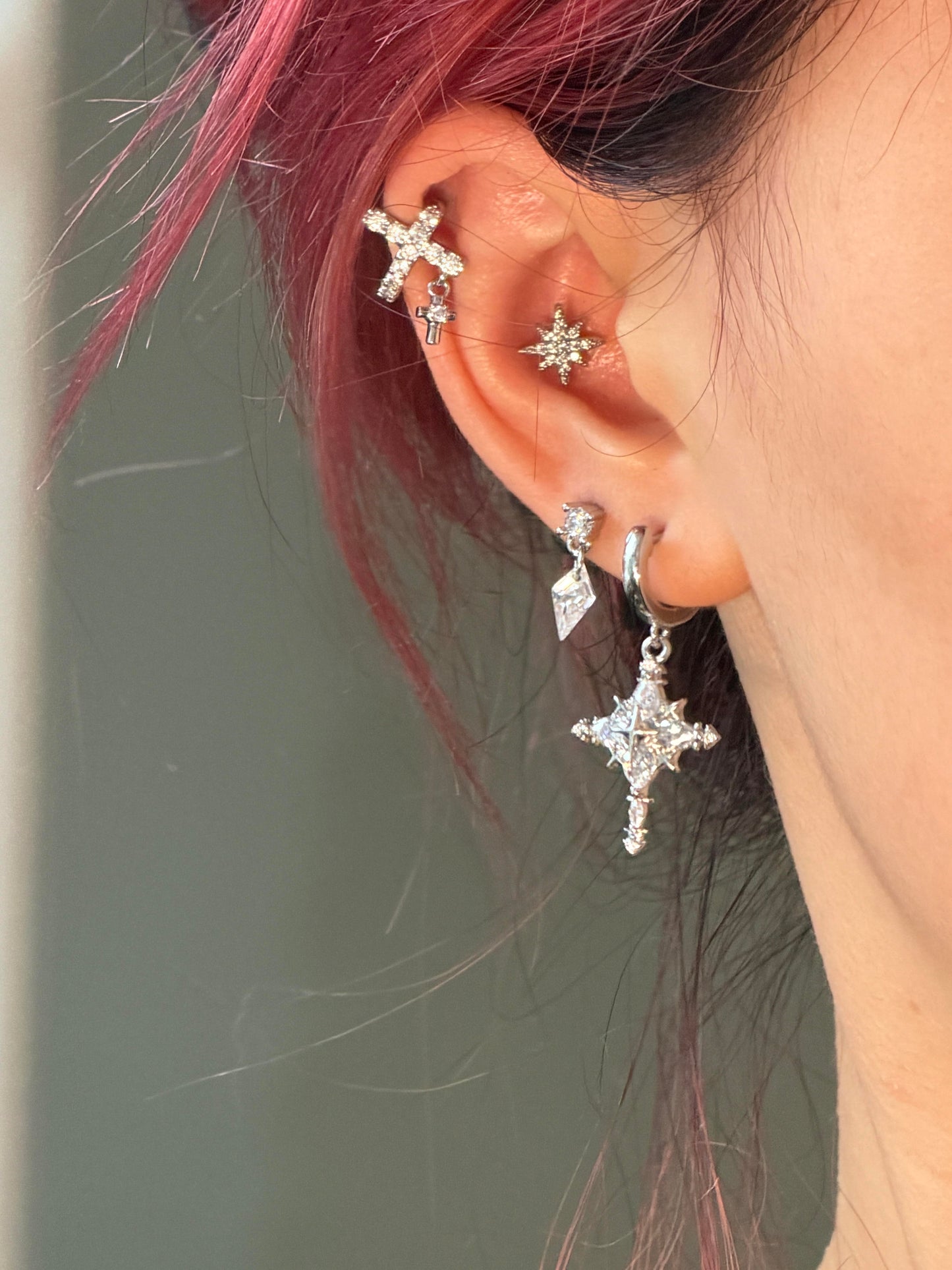 Celestial Cross Charm Curated Ear Set