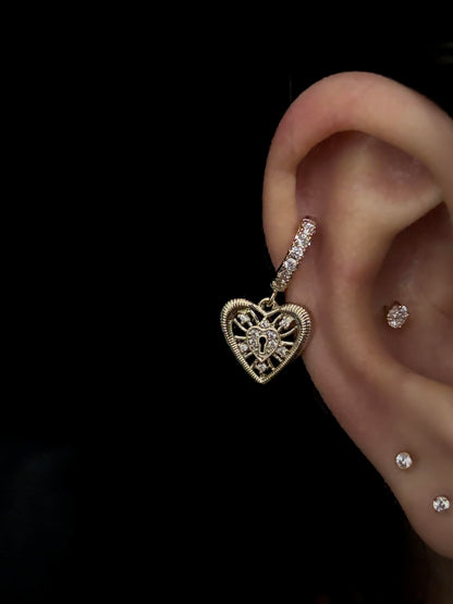 Gold Locket Heart Huggie Helix Earrings