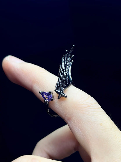 Black Raven Feather Gem Ring