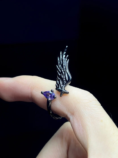 Black Raven Feather Gem Ring