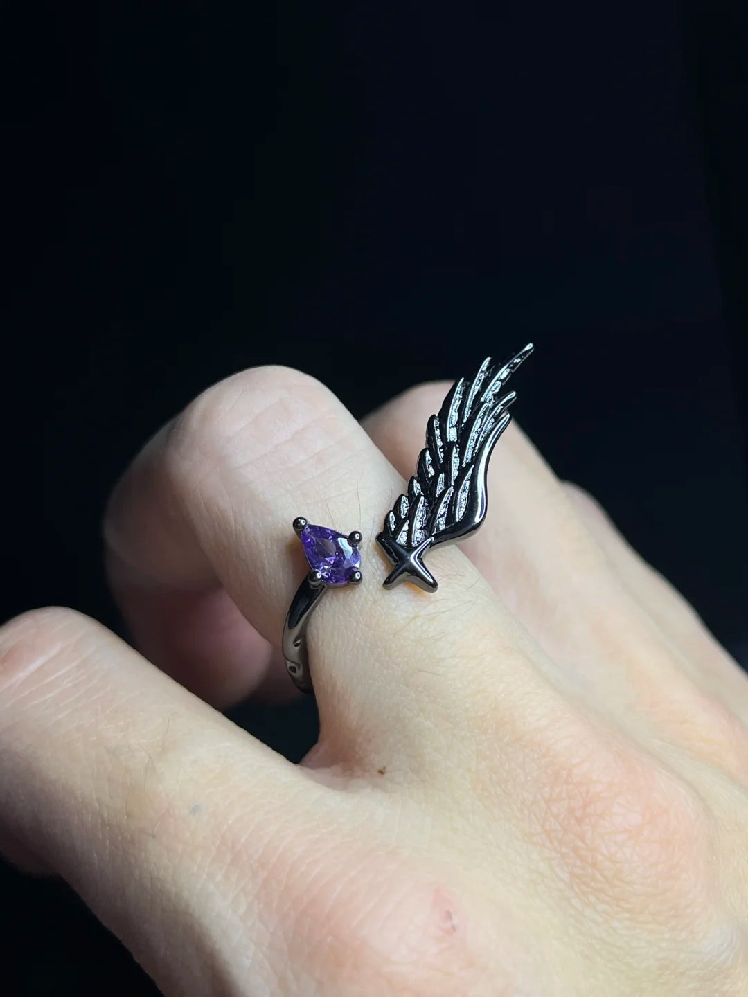 Black Raven Feather Gem Ring