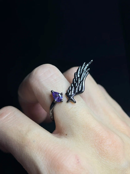 Black Raven Feather Gem Ring