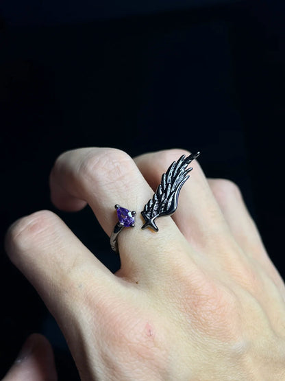 Black Raven Feather Gem Ring