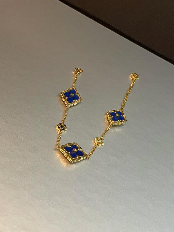 Lapis Floral Link Chain Bracelet
