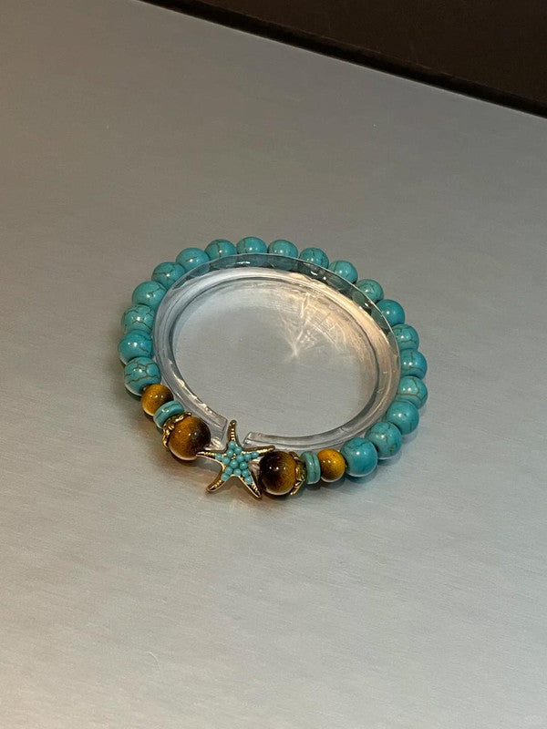 Beachside Starfish Turquoise Bead Bracelet