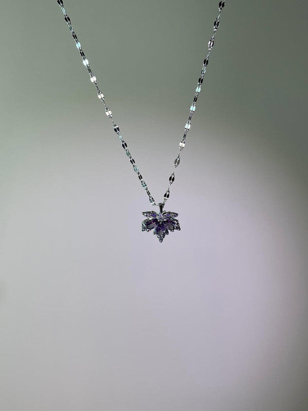 Silver Amethyst Maple Leaf Necklace