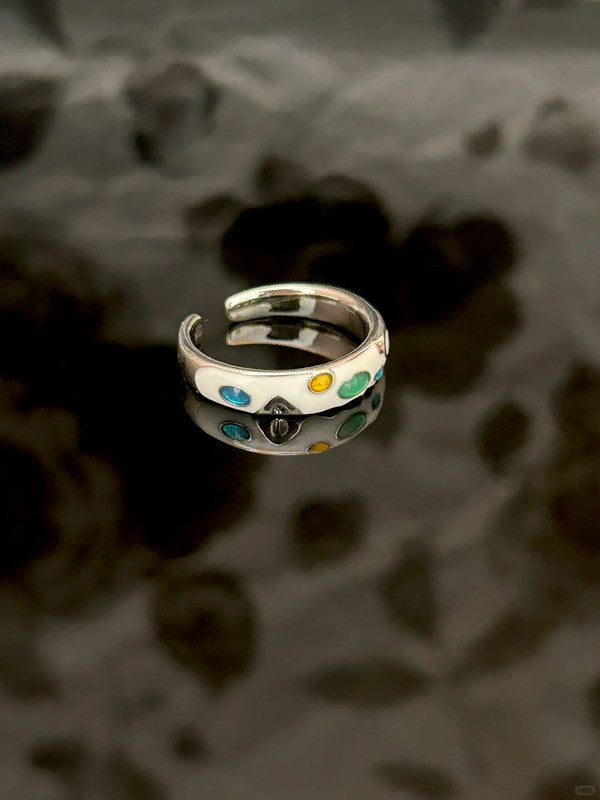 Multi-Color Dot Enamel Adjustable Ring