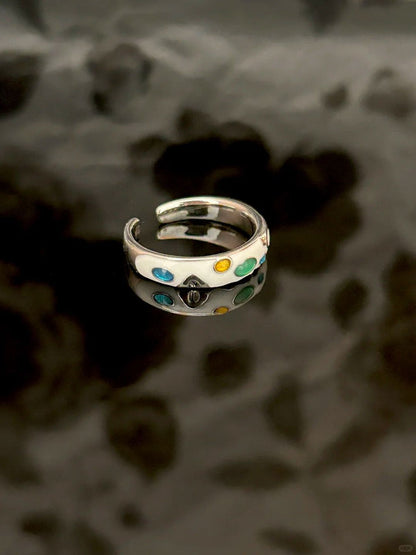 Multi-Color Dot Enamel Adjustable Ring