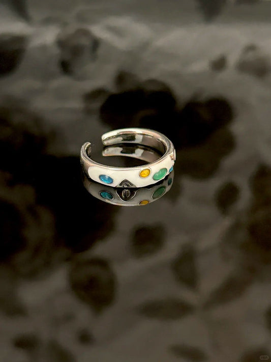 Multi-Color Dot Enamel Adjustable Ring