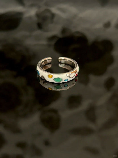 Multi-Color Dot Enamel Adjustable Ring