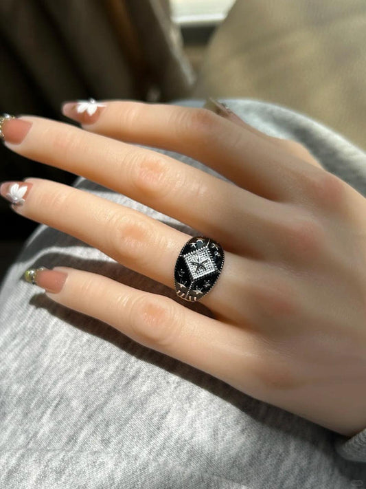 Azure Enamel Clover Open Ring