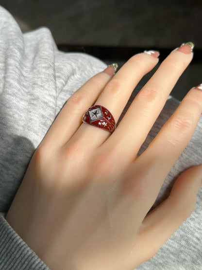 Azure Enamel Clover Open Ring