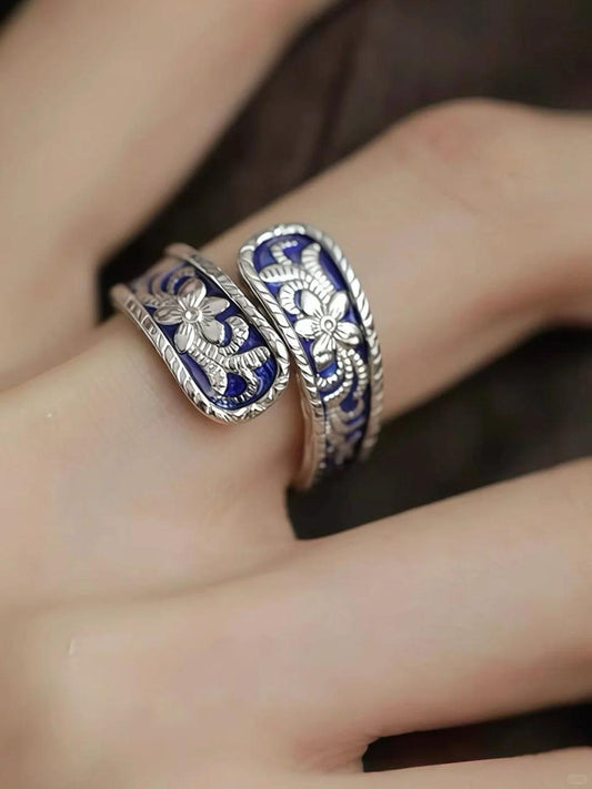 Vintage Indigo Floral Wrap Ring
