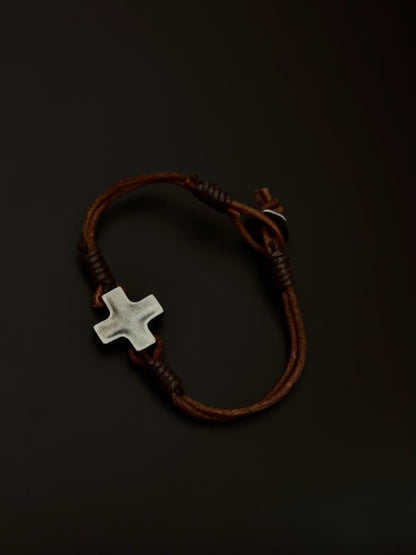 Leather Cross Bracelet