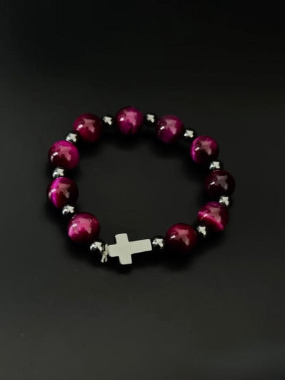 Crimson Bead and Cross Charm Bracelet